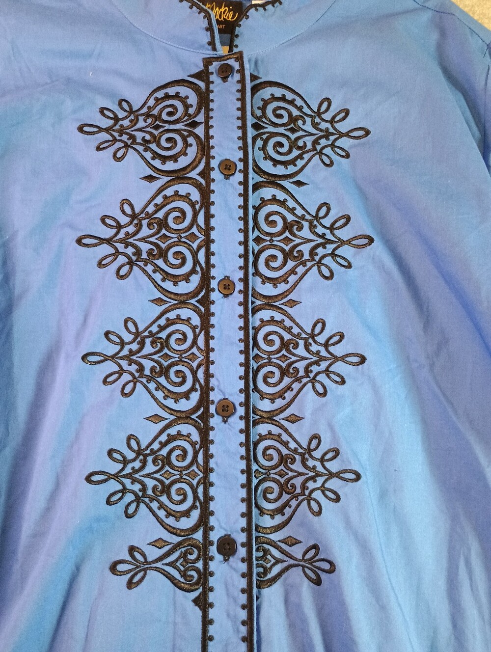 Bob Mackie Women's Size 3X Embroidered Blue Long-Sleeve Tunic Top - Picture 10 of 10
